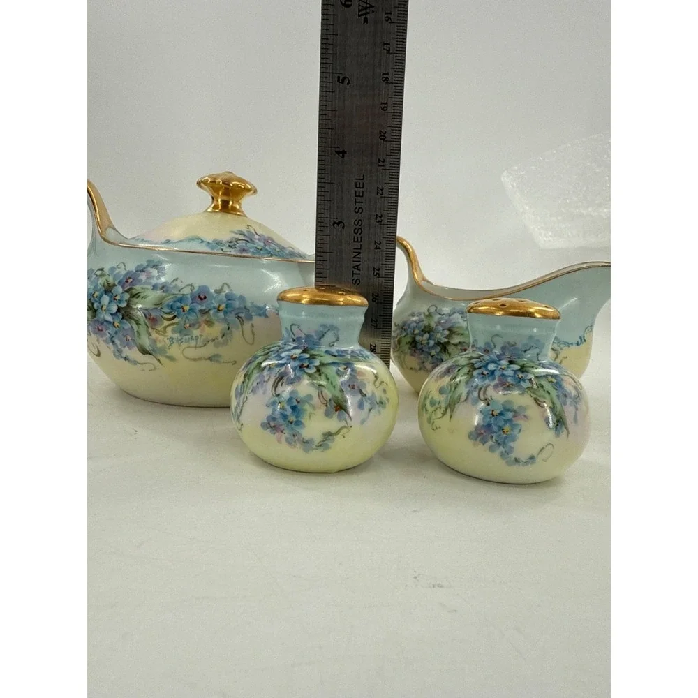 Hand-Painted‎ Bavarian Porcelain Cream, Sugar, Salt and Pepper